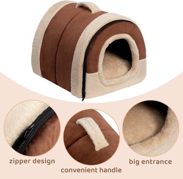 Hollypet Cat Bed Small Dog Bed, 2-in-1 Foldable Plush Pet Bed for Cats & Small Dogs, Cozy and Soft Pet Cave Bed for Indoor Outdoor, (Coffee)