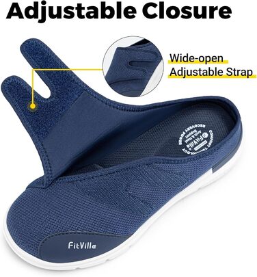 Домашні тапочки FitVille для чоловіків, широкі з клямкою, пантофи для реабілітації, розмір 41 EU, блакитні