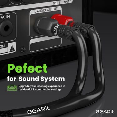 Акустичний кабель GEARit OFC 14 AWG HiFi для колонок, 2-жильний з позолоченими банановими роз'ємами, 4.57 м, чорний (2 шт. у комплекті)