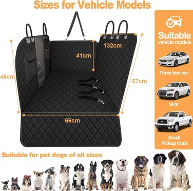 Захисний чохол на заднє сидіння автомобіля для собак, чорний (132x66 см) - водовідштовхувальний, антиковзаючий, з жорсткою основою