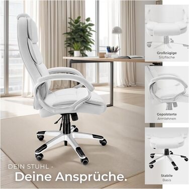 Крісло для офісу Tectake® з підлокітниками, регулюванням висоти та функцією гойдання, шкіряне, біле