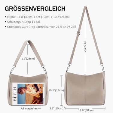 Сумка жіноча Befen зі шкіри, шопер середнього розміру, елегантна класична, колір А-тауп з 2 ремінцями через плече