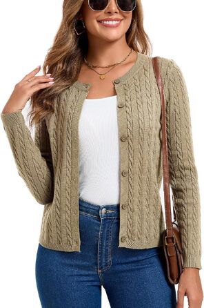 Жіночий кардиган Elegant Langarm з косами та ґудзиками, хакі, розмір XXL