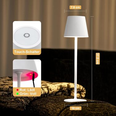 Настільна LED лампа DEELUX акумуляторна, димована, бездротова, з USB-C, 3 режими кольору (2700K/3600K/5000K), водонепроникна IP44, бежева