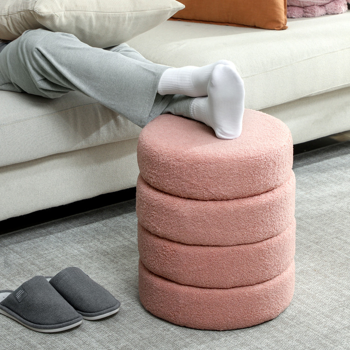 Пуф HOMCOM, круглий, з м'якою оббивкою Teddy Fleece, металевий каркас, витримує до 120 кг, діаметр 40x45 см, рожевий