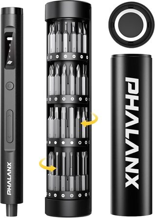 PHALANX 60-в-1 Міні Електродриль з LED-підсвічуванням, Магнітний, з Регульованим Моментом - Для Ремонту Мобільних Пристроїв, Комп'ютерів, Годинників, Окулярів, Планшетів