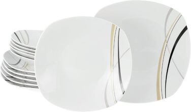 CreaTable Серія Square City Line: 12-частинний порцеляновий посуд для 6 осіб, Tafelservice, безпечний для миття в посудомийній машині та мікрохвильовій печі