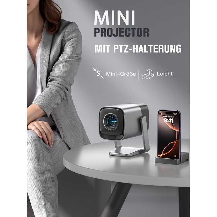 Smart Beamer 4K з автофокусом TOF 28000L, WiFi6, Bluetooth, обертання 210° для дому та вулиці. Сумісний з Netflix, підходить для підключення до телефону/ПК