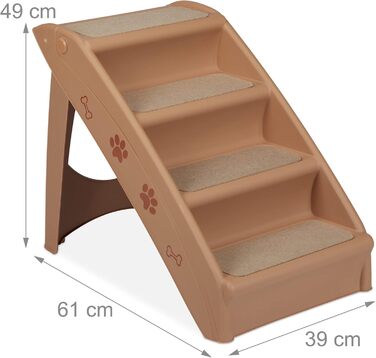 Relaxdays Dog Stairs, 4 Steps, for Small & Large Dogs, Bed & Couch, Car, Pet Stairs, HxBxT: 49 x 39 x 61 cm (beige)