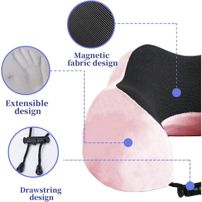 Подушка для шиї Poligono для подорожей: компактна, легка, з memory foam, рожева