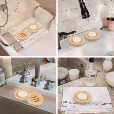 Набір мильниць з бамбука (4 шт.) для душу та ванни. Круглі дерев'яні підставки для мила, шампуню та кондиціонера. Самостійно висувні, підходять для кухні та ванної кімнати.