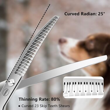 Ножиці для грумінгу собак та котів HASHIMOTO, вигнуті, 33 зубці, 18 см, 65% розрідження, легкі. Ідеально для професійного грумінгу та домашнього догляду.