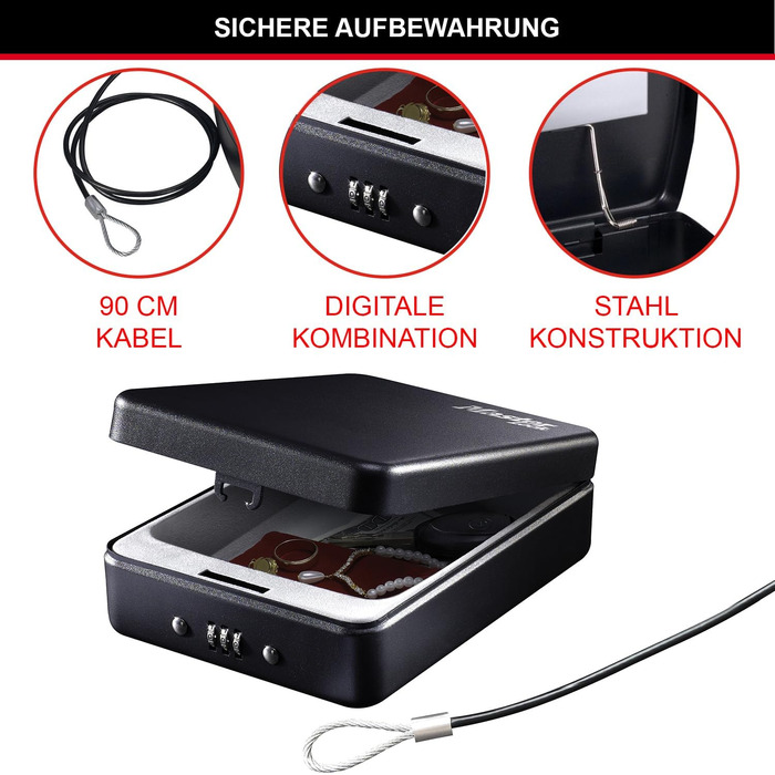 Компактний сейф Master Lock P005CEURBLKHRO з кодовим замком та сталевим тросом для цінностей, документів та смартфонів, Small