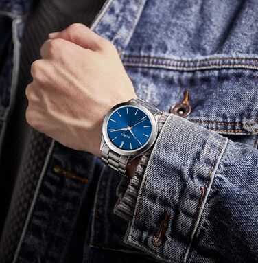 Годинник чоловічий BUREI Minimalist Quartz з нержавіючої сталі 44 мм, блакитно-сріблястий