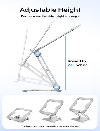 Adjustable Laptop Stand for Desk - Portable Aluminum Laptop Riser - Fits HP 10-16 Inch Laptops (Silver)