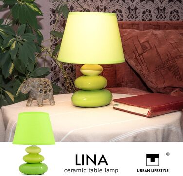 Торшер 'Ліна' - керамічна настільна лампа з абажуром з тканини, сумісна з LED, цоколь E14, 230V, зелений колір