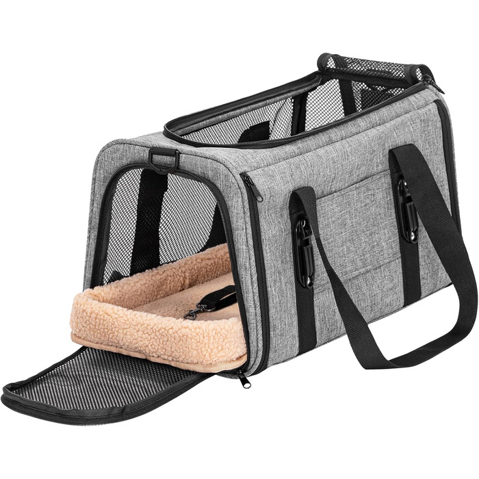 Транспортна переноска для кота/собаки Petsfit - складана переноска для авто, сіра, M (45,5 x 28 x 28 см)