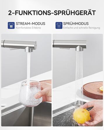 Змішувач кухонний Sofetiy висувний з душем, нержавіюча сталь, 360° поворот, одноlever, 2 режими струменя