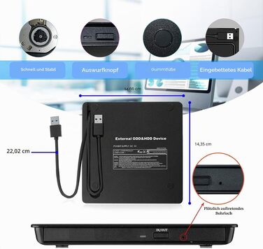 Зовнішній DVD-привід Antika USB 3.0 Type-C, портативний CD/DVD бренер для ноутбука та ПК, підтримка Win11/Win10/MacOS, чорний