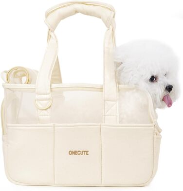 Транспортна сумка для собак, котів та кроликів – складана переноска з безпечним замком, сіткою для вентиляції та бічними кишенями – практична переноска для подорожей (Бежева, 34x16x25 см)