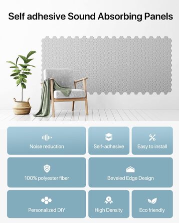 Самоклеючі звукопоглинаючі панелі для стін Akustikplatten, шумоізоляційні плити високої щільності для студії, дому та офісу, 30x30x0.9 см, 18 шт, сірі