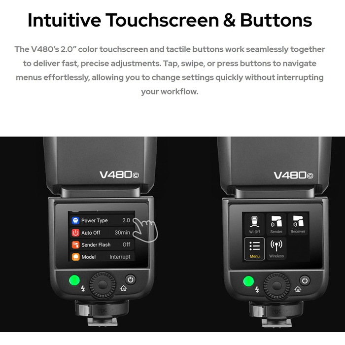 Спалах Godox V480 O TTL для Olympus та Panasonic: LED-лампа, X Wireless, GN50, HSS 1/8000s, Touchscreen