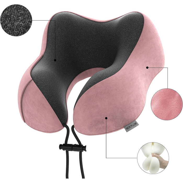 Подушка для шиї Sender Reisekissen з Memory Foam - для подорожей літаком, потягом, авто. Рожева.