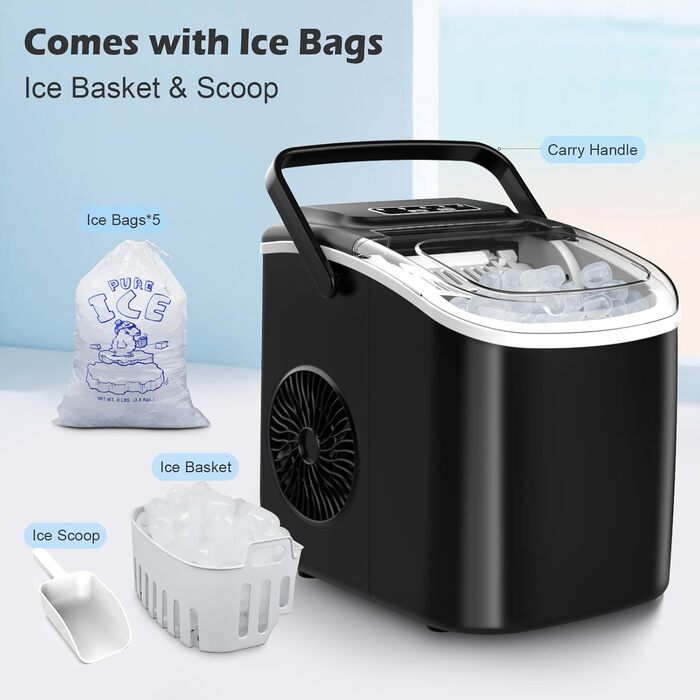 Машина для приготування кубиків льоду Ice Maker - чорна, 2L, з LED-дисплеєм та совком, для дому та бару