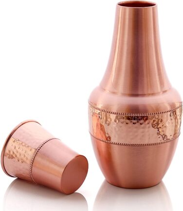 Copper Nightstand Carafe with Cup, 1.4 L, Capacity for Ayurvedic Health Benefits, Water Jug for Home, Gift, Sports, and Yoga
