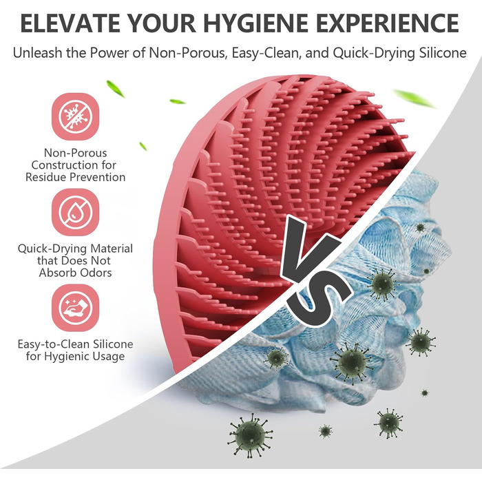 Силіконова щітка для тіла Beautail: м'який пілінг, для чутливої шкіри, рожева