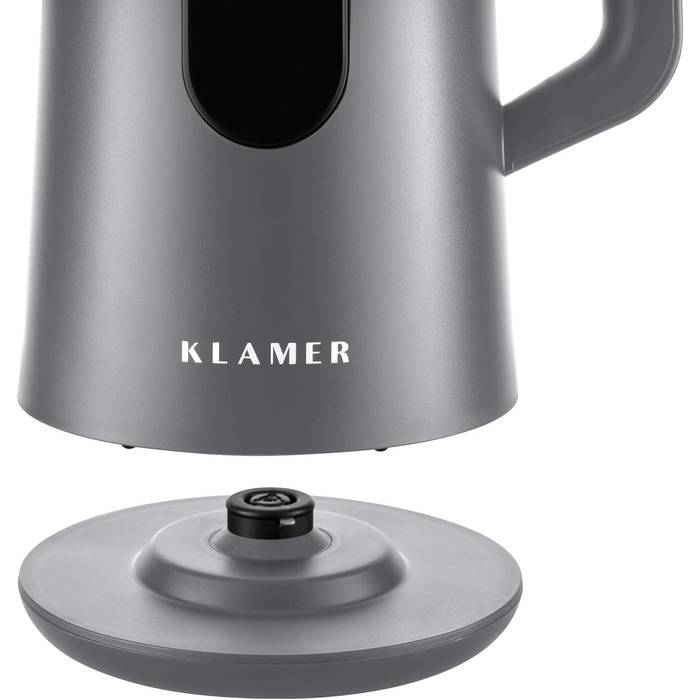 Електричний чайник KLAMER, 1,5 л, 1800 Вт, нержавіюча сталь, регулювання температури 40-100°C, BPA Free, сірий