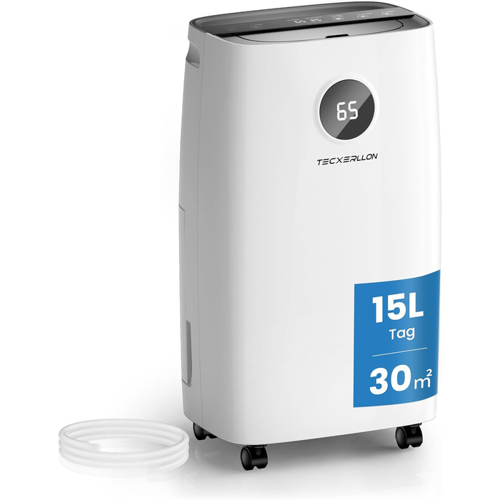 Електричний осушувач повітря 25л/день, 50㎡, з керуванням через додаток та сенсорною панеллю, для підвалу, бак 3,7л, зливний шланг, 47дБ, таймер 24г, дитячий замок, гарантія 3 роки (15л/день)