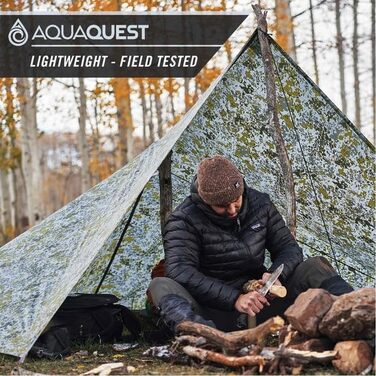 AquaQuest Safari Waterproof Camping Tarp - Lightweight Sun & Rain Shelter for Hiking, Backpacking & Hammocks (3x2m, Rock Camo)