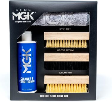 SHOE MGK Shoe Care Deluxe Kit – Shoe Cleaning Set for White Shoes, Leather, Suede, Canvas, and All Materials – 8 Ounce Shoe Cleaner with a Soft, Medium