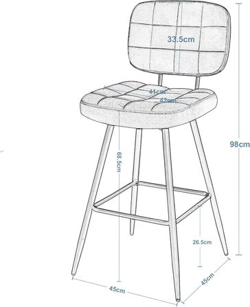 EUGAD Velvet & Metal Bar Stools 2-Pack - Padded Kitchen Counter Stools with Footrest & Backrest - Dark Gray