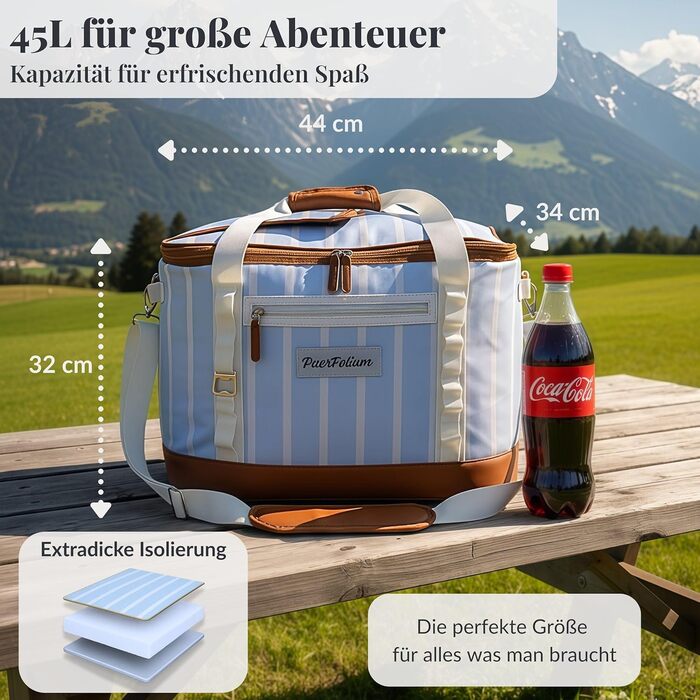 Велика сумка-холодильник 45L XXL блакитна для пікніка, пляжу, авто, кемпінгу, відпочинку на природі