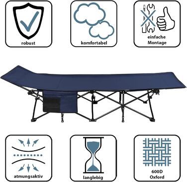 Надувне ліжко для кемпінгу Alpidex - розкладне, блакитне, до 200 кг, з кишенею, м'яке, для відпочинку на природі та вдома
