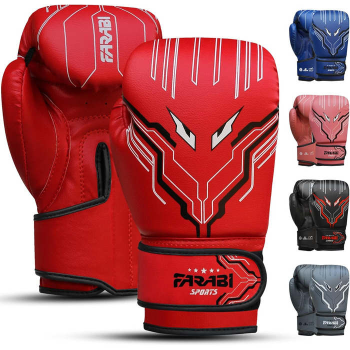 Боксерські рукавички Farabi для дітей (6oz) - Червоні. Ідеальні для MMA, Муай Тай та тренувань (5-10 років)
