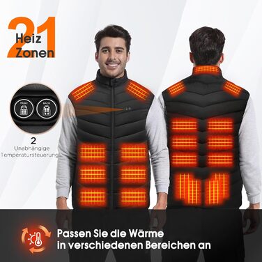 Гріюча жилетка Buba Toys для чоловіків та жінок з акумулятором 20000 mAh, 21 зона нагріву, 3 режими, для активного відпочинку (Outdoor), катання на лижах, велосипеді та мотоциклі, чорний колір