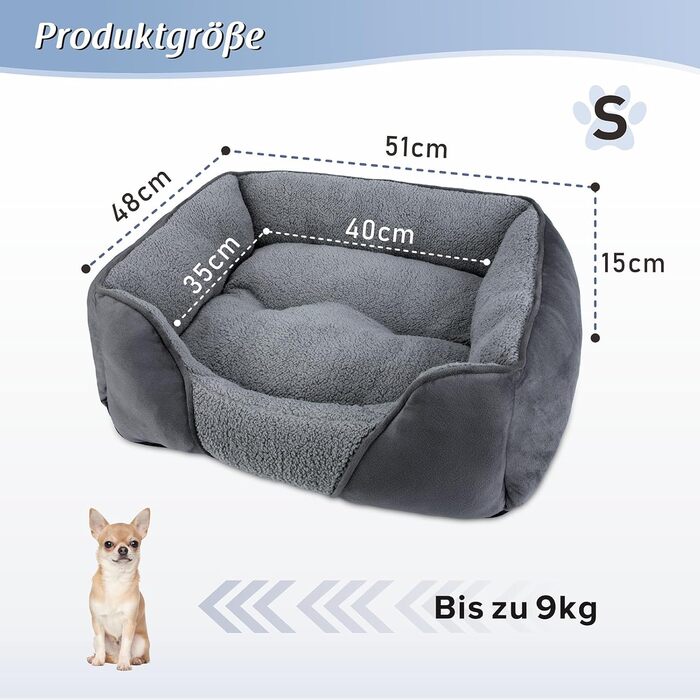 FURTIME Dog Bed for Medium and Large Dogs, Washable Fluffy Dog Basket, Non-Slip Dog Cushion, Anti-Anxiety, 76x61x23cm (S(51x48x15cm))