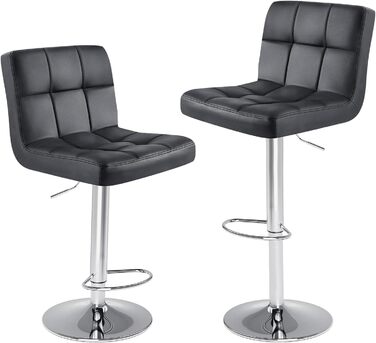 DUMOS Set of 2 Adjustable Bar Stools - Modern Style, Metal Legs, Kitchen Bar Stools with Backrest - for Bar, Kitchen & Living Room (White & Black)