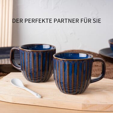 Набір кавових чашок 6 шт., 320 мл, порцеляна, з ручкою, блакитні - для еспресо, капучино