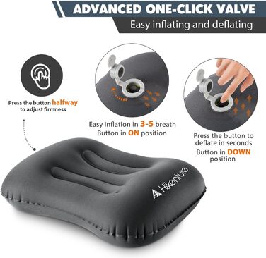 HIKENTURE Camping Pillow [2-Pack], Inflatable Travel Pillow Ultralight, Ergonomic Head Pillow Neck Pillow for Camping, Travel, Outdoor