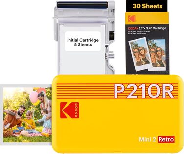 Фотодрук Kodak Mini 2 Retro: компактний мобільний принтер для смартфона з Bluetooth, білий (комплект: принтер + 68 листків)