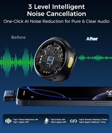 Мікрофон-петличка Aceele бездротовий для iPhone/Android/планшетів/ПК, Hi-Fi звук, шумозаглушення, 24 години роботи, радіус дії 50м, мініатюрний мікрофон для відео/стрімінгу/влогів/подкастів/інтерв'ю з кейсом для зарядки