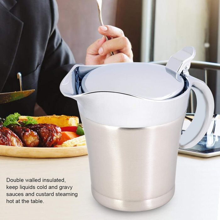 450 ML / 750 ML 304 Stainless Steel Thermosoße Pot Double-Walled Insulated Saucepan Serving Pot Bucket for Juice Tomato Sauce Kitchen Supplies (450ML)