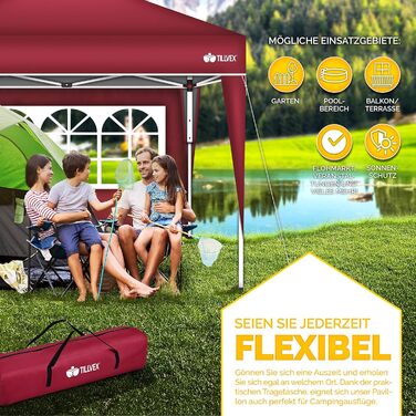 3x3m Waterproof Gazebo | Pop-Up Folding Gazebo with Adjustable Height | Garden Tent with UV Protection 50+ | Party Tent with Bag for Garden (Red - with 2 Side Panels)
