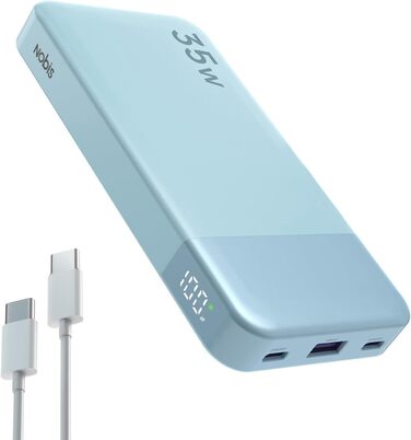 Power Bank Nobis 10000mAh 35W з USB-C кабелем та цифровим дисплеєм (блакитний)