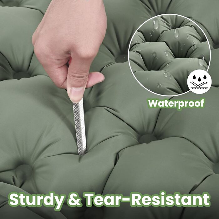 ROPODA Self-Inflating Camping Mat with Pillow & Foot Pump - Ultralight Waterproof Sleeping Pad for Outdoor, Camping, Hiking (Green & Gray)