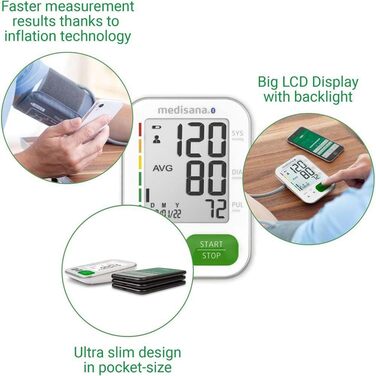 Тонометр на плече Medisana BU 565 з Bluetooth: точний вимір тиску та пульсу, пам'ять, великий дисплей, індикатор кольорами, виявлення аритмії